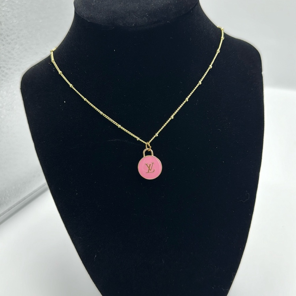 Louis Vuitton luxury charm pink and gold with unbranded 18” chain
